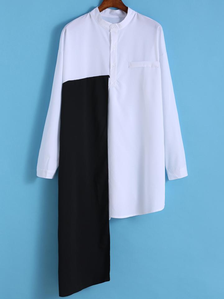 Romwe Stand Collar Asymmetrical White Blouse