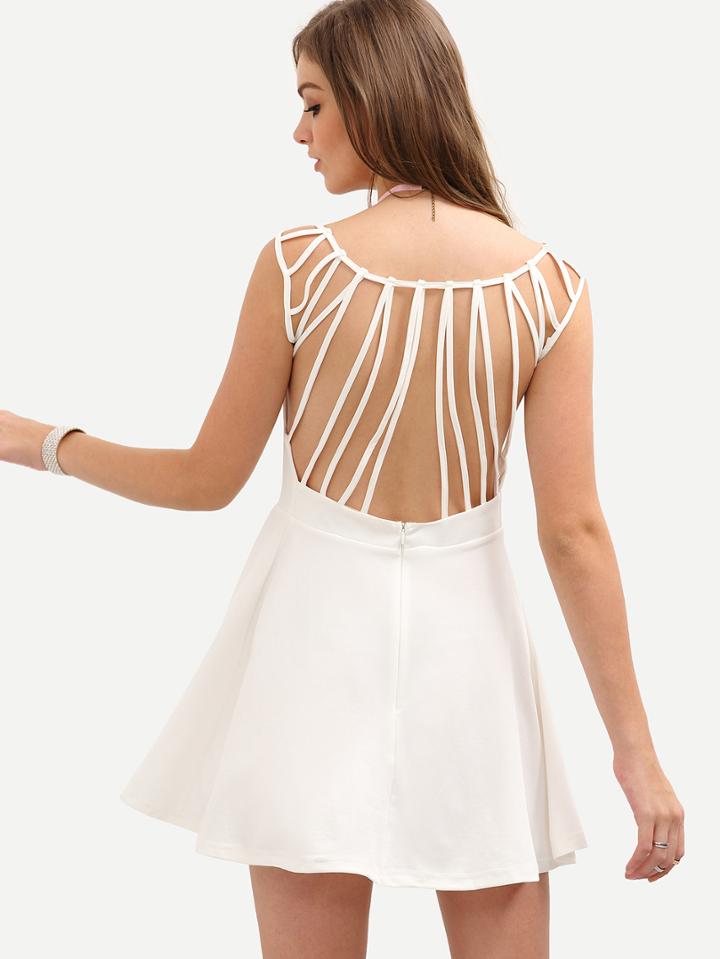 Romwe White Caged Back Skater Dress