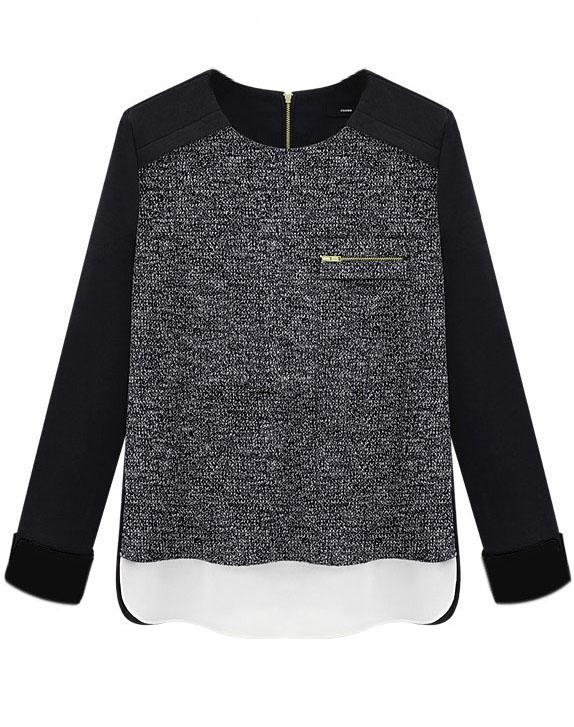 Romwe Zipper Split Slim Blouse