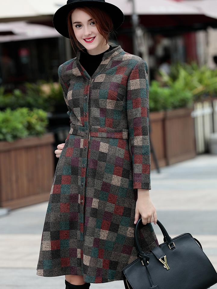 Romwe Multicolor V Neck Long Sleeve Pockets Coat