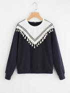 Romwe Tassel And Braided Patch Front Sweatshirt