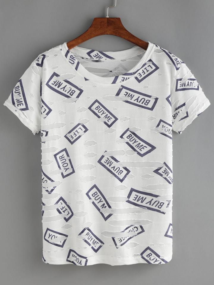Romwe Letters Print T-shirt
