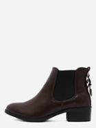 Romwe Brown Faux Leather Almond Toe Elastic Buckle Strap Boots