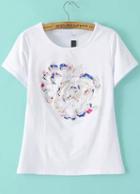 Romwe Round Neck Embroidered White T-shirt