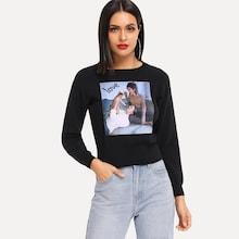 Romwe Figure Print Drop Shoulder Sweater
