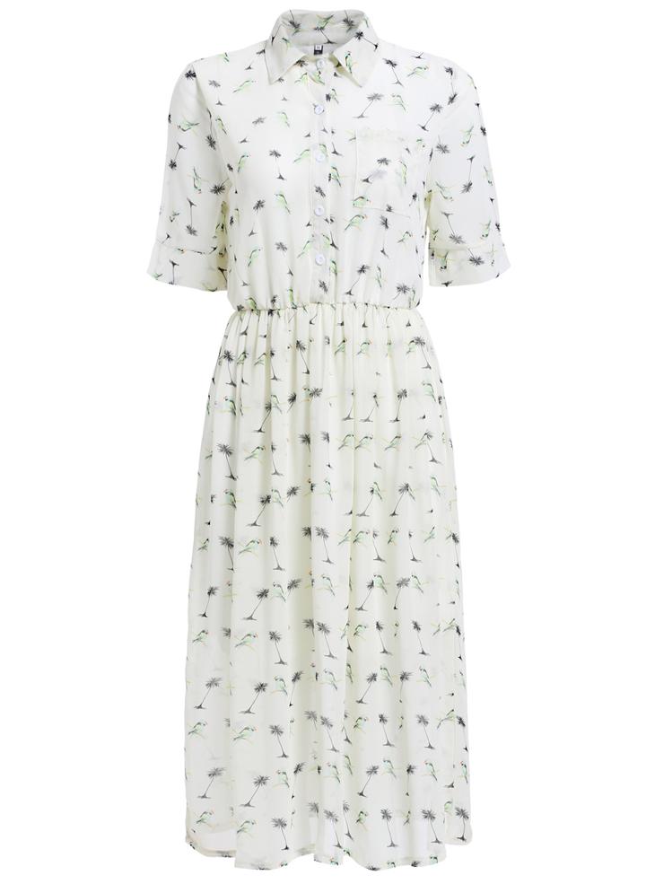 Romwe Lapel Flower Print Chiffon Dress