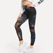Romwe Tie Dye Mesh Panel Leggings