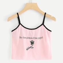 Romwe Floral Embroidered Ringer Cami Top