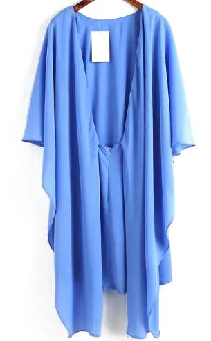 Romwe Butterfly Sleeve Cape Blue Dress