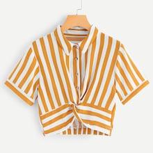 Romwe Twist Hem Striped Crop Blouse