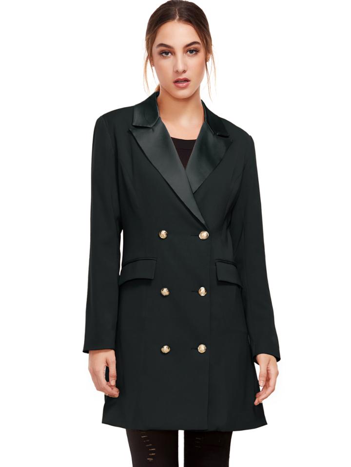 Romwe Grey Long Sleeve Lapel Dress