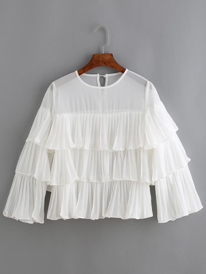 Romwe Ruffle Pleated Tiered Chiffon Shirt