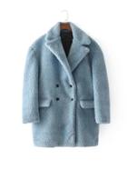 Romwe Double Breasted Longline Fuzzy Coat