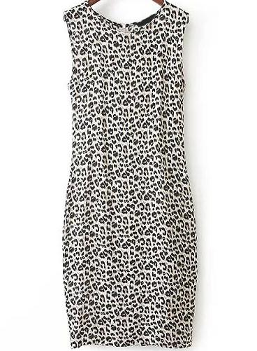 Romwe Sleeveless Leopard Slim Dress