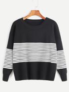 Romwe Contrast Striped Trim Drop Shoulder Sweater
