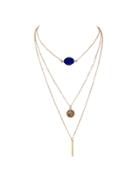 Romwe Blue Boho Chic Chain With Stone Round Charms Necklace