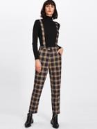 Romwe Plaid Tapered Pants With Strap