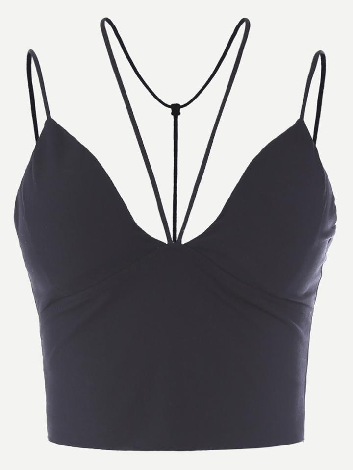 Romwe Black Strap Halter Neck Cami Top