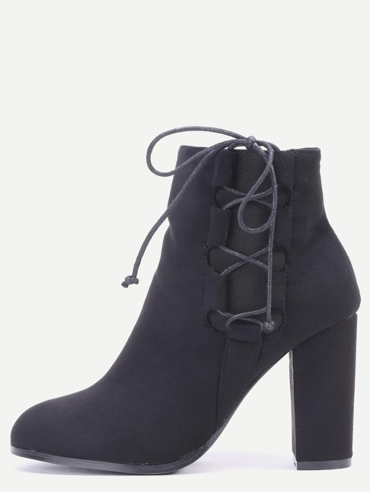 Romwe Black Faux Suede Lace Up Side Short Boots