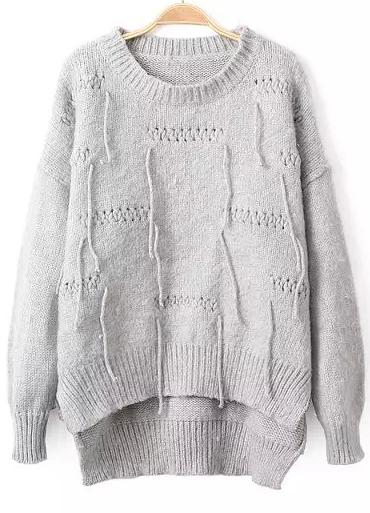 Romwe High-low Mohair Grey Sweater