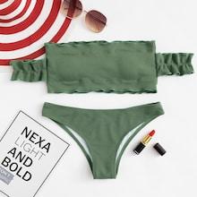 Romwe Off The Shoulder Top With High Leg Bikini