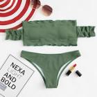 Romwe Off The Shoulder Top With High Leg Bikini