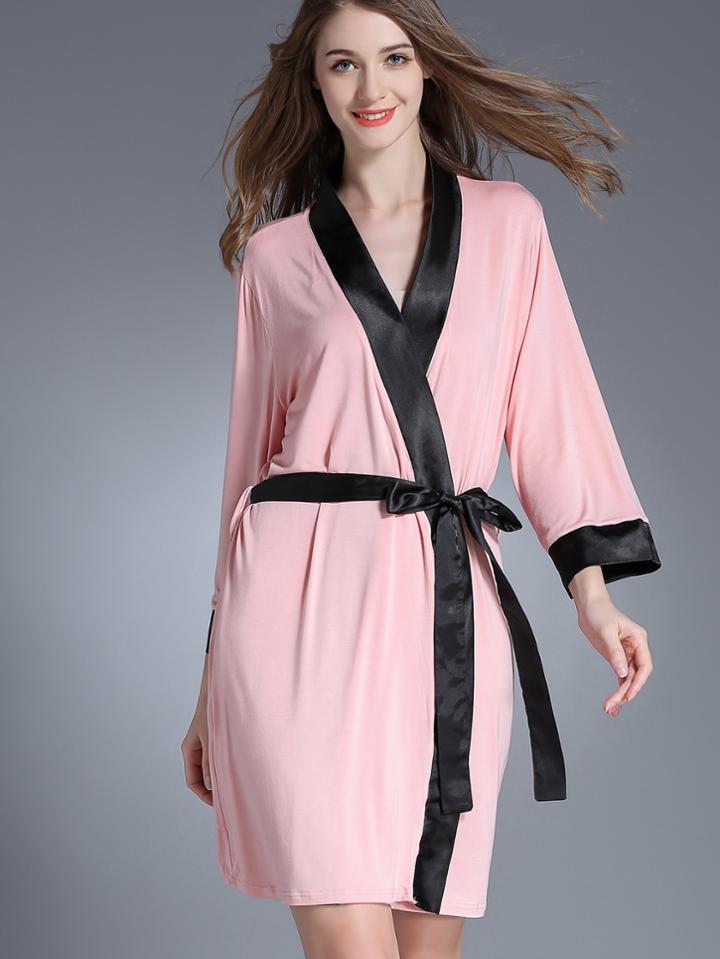 Romwe Contrast Trim Self Tie Robe