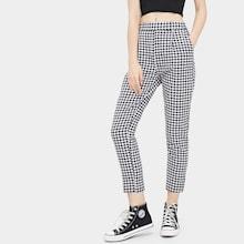 Romwe Plaid Print Elastic Waist Pants