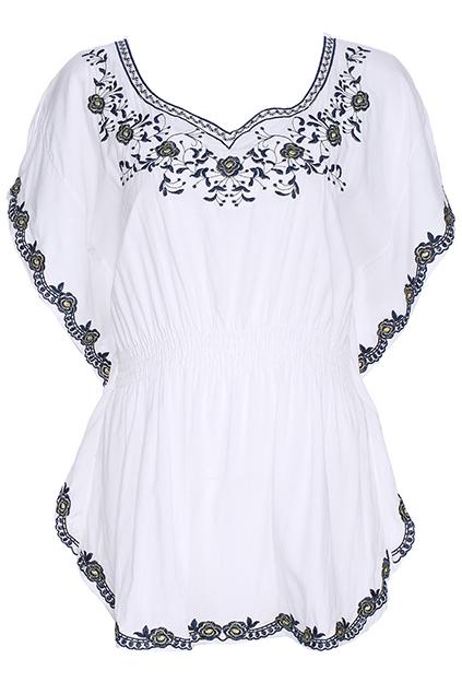Romwe Romwe Flower Print Batwing Short-sleeved White Blouse