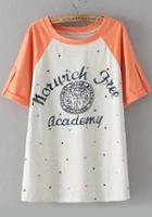 Romwe Polka Dot Letter Print Orange T-shirt