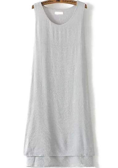 Romwe Round Neck Sleeveless High Low Grey Dress