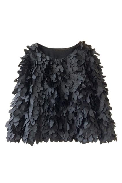 Romwe 3d Petal Embellished Sheer Black Blouse