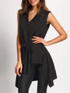 Romwe Black Ruffle Hem Vest Coat