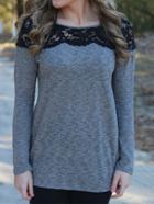 Romwe Long Sleeve Lace Insert T-shirt