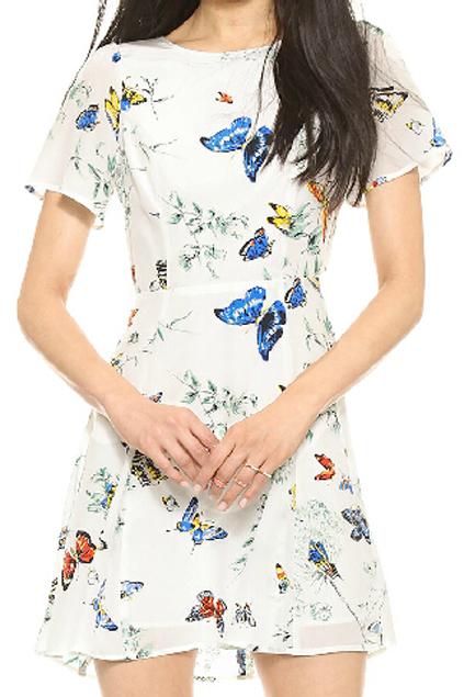 Romwe Butterflies Print Pleated Slim Dress
