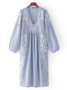 Romwe Flower Embroidery Drop Shoulder Seam Dress