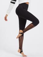 Romwe Dot Mesh Panel Mixed Media Stirrup Leggings