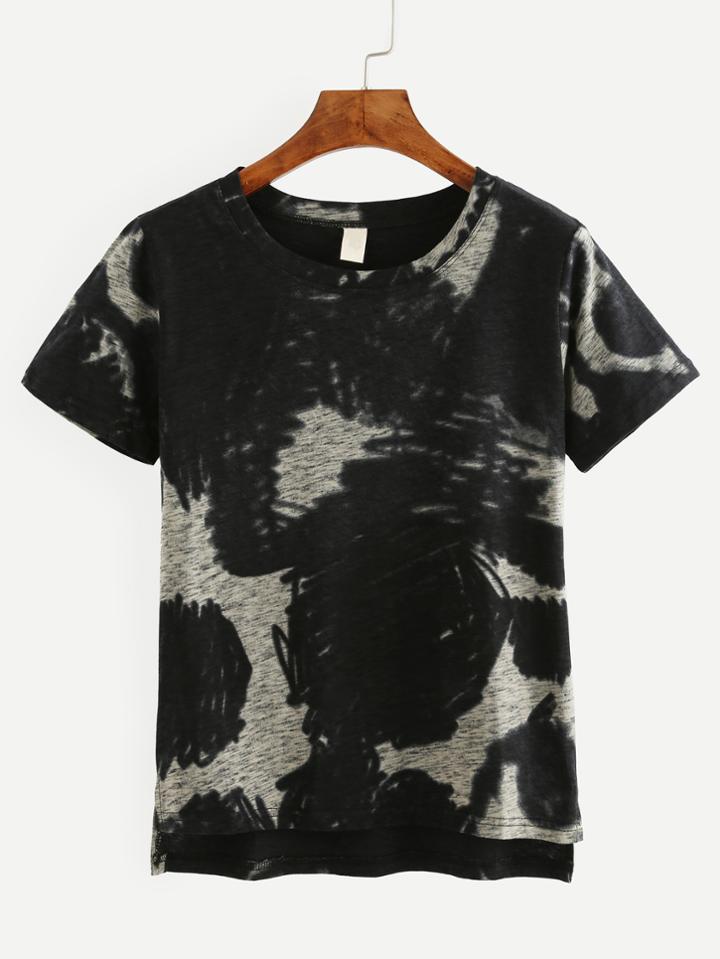 Romwe Black Tie Dye T-shirt