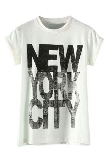 Romwe Romwe New York City Print White T-shirt