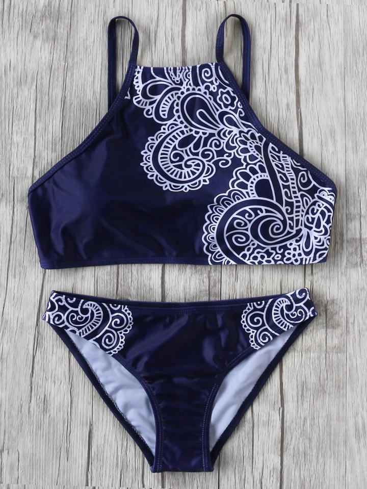 Romwe Navy Tribal Print Vintage Bikini Set