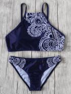 Romwe Navy Tribal Print Vintage Bikini Set