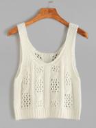 Romwe Beige Eyelet Cable Knit Crop Tank Top
