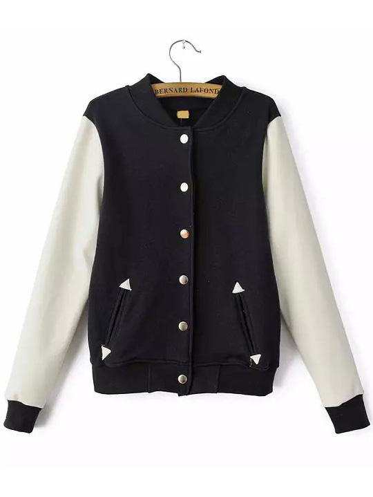 Romwe Contrast Sleeve Single Breasted Navy Jacket