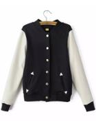 Romwe Contrast Sleeve Single Breasted Navy Jacket
