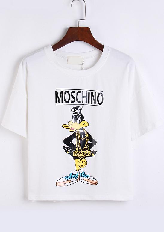 Romwe White Cartoon Duck Print Loose T-shirt