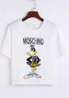 Romwe White Cartoon Duck Print Loose T-shirt