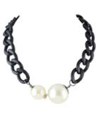Romwe White Pearl Black Chain Necklace