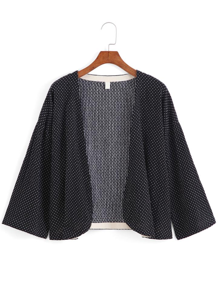 Romwe Polka Dot Black Coat