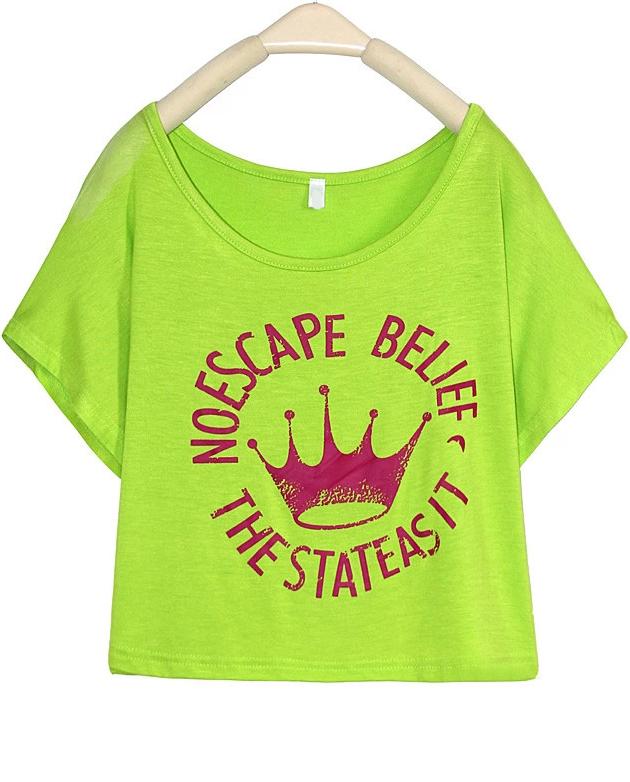 Romwe Green Short Sleeve Imperial Crown Print T-shirt
