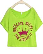 Romwe Green Short Sleeve Imperial Crown Print T-shirt